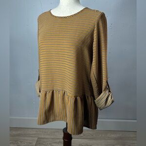 Hem & Thread Peplum Blouse Long Sleeve Size Small Mustard, Black & White A368